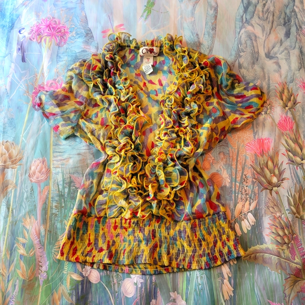 Sold90s Clowncore Blouse CHARMED Brand Size small - Picture 1 of 8